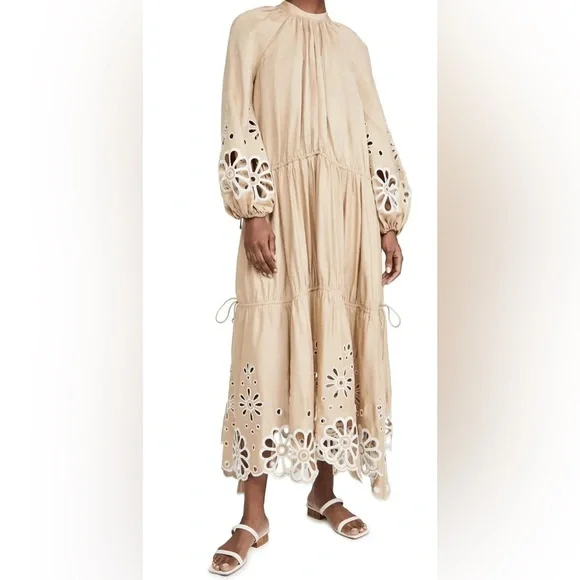 Jonathan SimkhaiAnisa Oversized Broderie Anglaise Cascade Slit Midi Dress